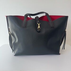 Travanti Black Vegan Leather Tote with Laptop Slot